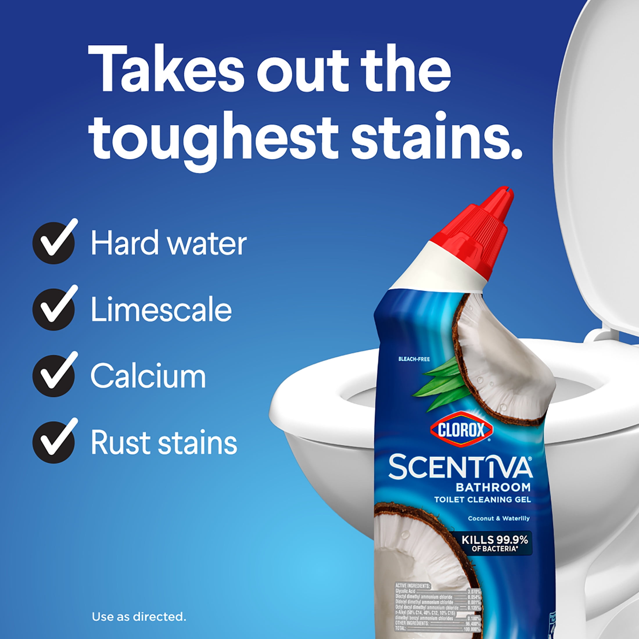 (3 pack) Clorox Scentiva Bathroom Toilet Cleaning Gel, Coconut and Waterlily, 24 Fluid Ounces