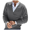 thumbnail image 3 of MIASHUI Men's Fall Winter Pullover V-Neck Solid Color Cardigan Knit Shirt Jacket Long Sleeve Comfort Grey,L, 3 of 5