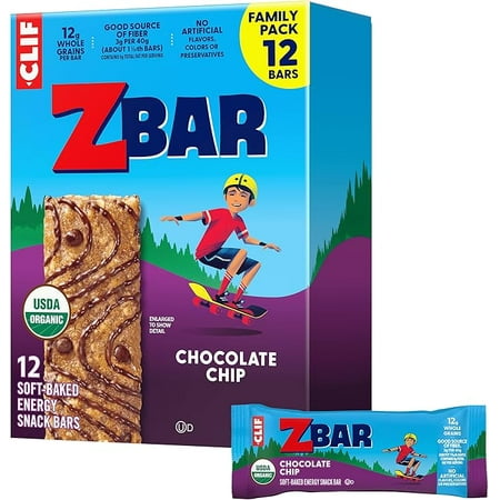 CLIF Kid Zbar - Chocolate Chip - Soft Baked Whole Grain Snack Bars - USDA Organic - Non-GMO - Plant-Based - 1.27 oz. (12 Pack)