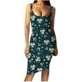 thumbnail image 2 of Wycnly Dresses for Women 2024 Night CLub Party Sexy Bodycon Midi Dresses Sleeveless Scoop Neck Floral Print Summer Knee-Length Formal Dress Army Green xl Under $5, 2 of 4