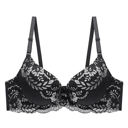 Oplxuo Women s Seductive Comfort Unlined Lace Bra Supportive Push Up Bras Plus Size Floral Underwire Soft Cup Everyday Bra