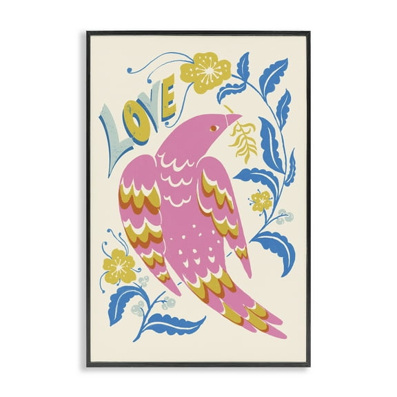 Stupell Industries Groovy Folk Love Bird Quotes and Sayings Painting Black Framed Art Print Wall Art, 12 x 18