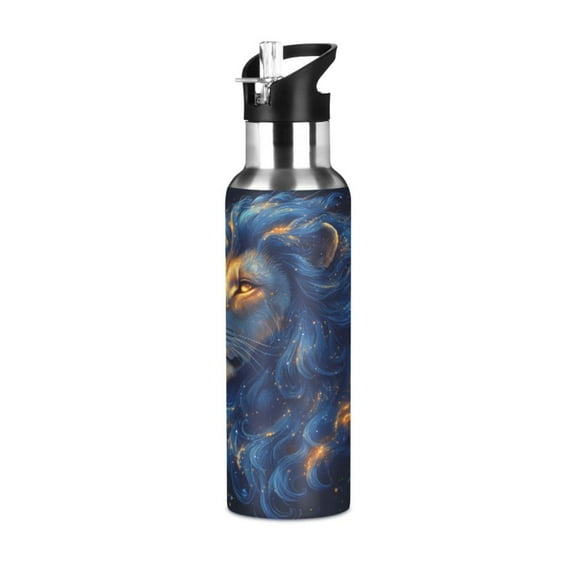 ALAZA Cool Lion Water Bottle Insulated Flask Stainless Steel Straw Lid 20 oz