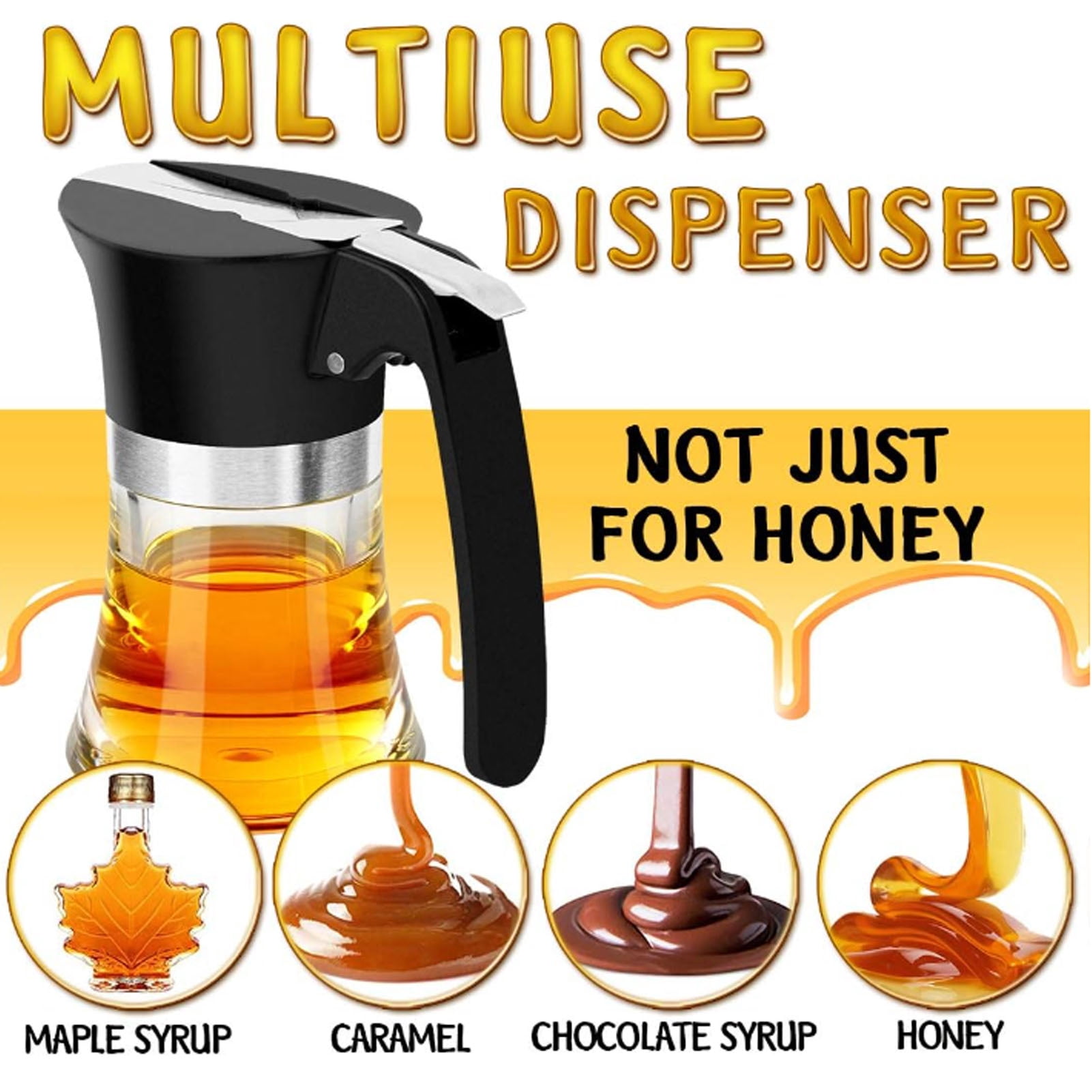 Yajisi 3.38Oz Stainless Steel Honey Jar Pot and Syrup Dispenser - No Drip Glass Container for Chocolate Syrup, Peanut Butter, Maple Syrup and Caramel (4.33 x 2.76 x 4.65 inches / 11 x 7 x 11.8 cm)