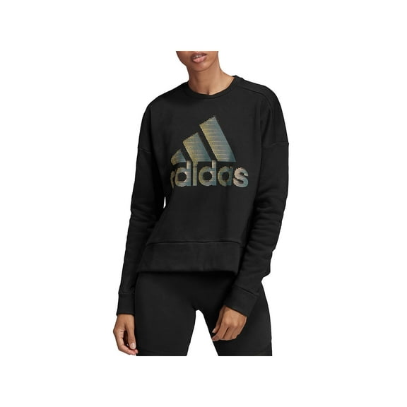NEW adidas Women's Glam-Logo Crew Neck Sweatshirt Black Size XS