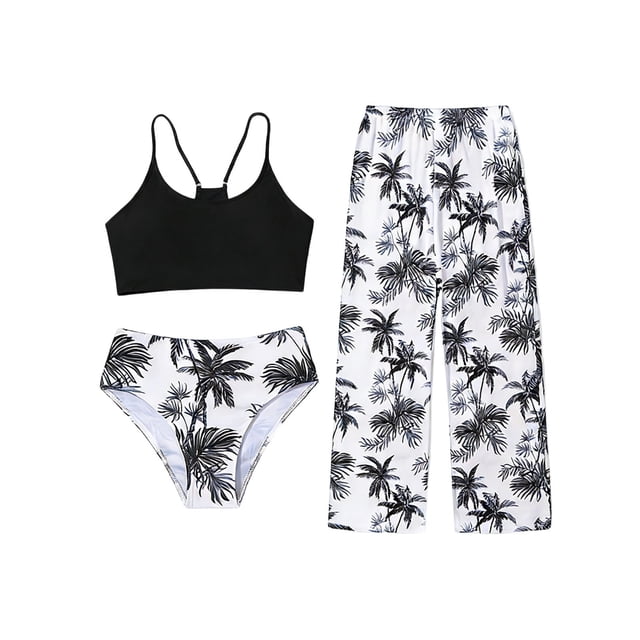 AWZXDE Swimsuit For Girls Tropical Floral Bikini With Cover Up And Bottoms Two Piece Set For Teen Girls