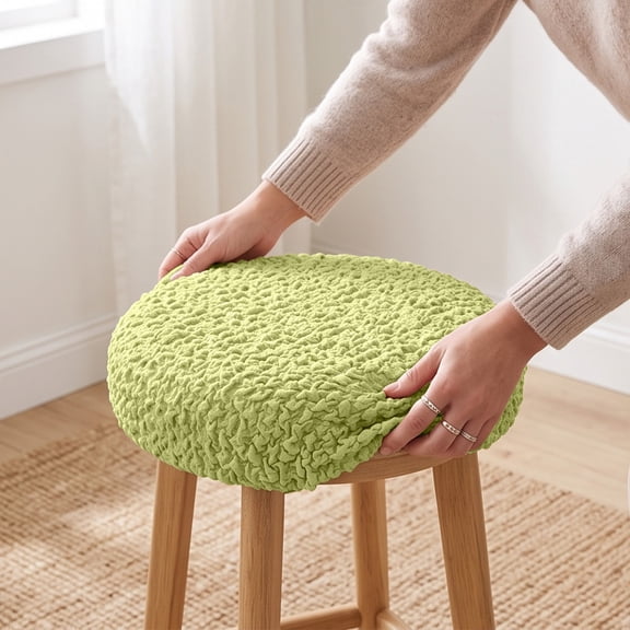 Bar Stool Cover, Stretch Fit Round Cushion Slipcover for Rolling Stool, Textured Fabric Seat Protector for Vanity Chair, Elastic Washable Cover for Office Stool, Non-Slip Universal Round Seat Guard