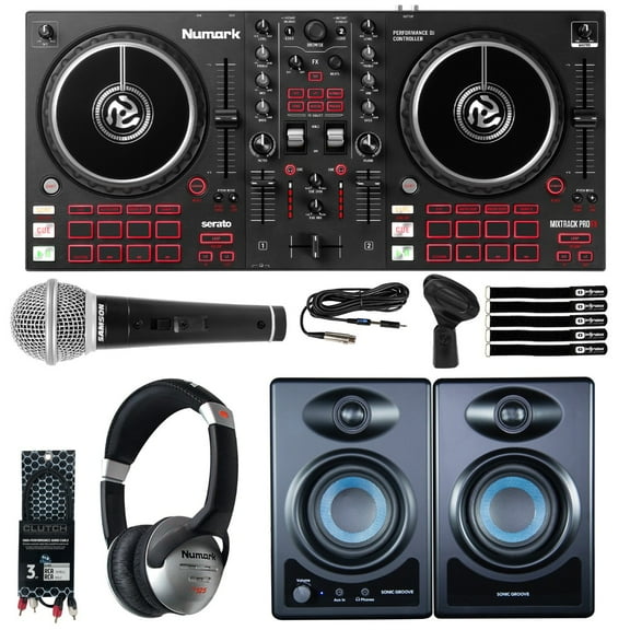 Mixtrack Pro FX 2-Deck DJ Controller Starter Pack w Speakers, Microphone