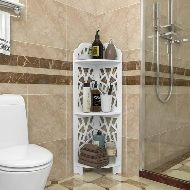 UBesGoo 3 Tier Corner Shelf, WoodPlastic Bath Shower Rack Shelves Unit