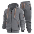 thumbnail image 2 of Zip Up Hoodie, 2 Piece Zip Hoodie Drawstring Waist Sweatpants Outfit, Men's Set, 2 of 9