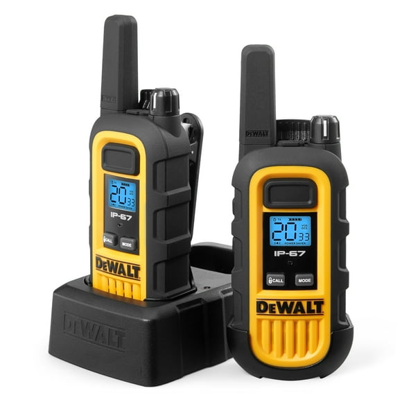 2 Talkie-Walkie Dewalt DXFRS300 - 1 Watt, Résistant, Étanche, 22 Canaux, Longue Portée & Radio Bidirectionnelle Rechargeable avec VOX, 2 Pack de Radios + Chargeur