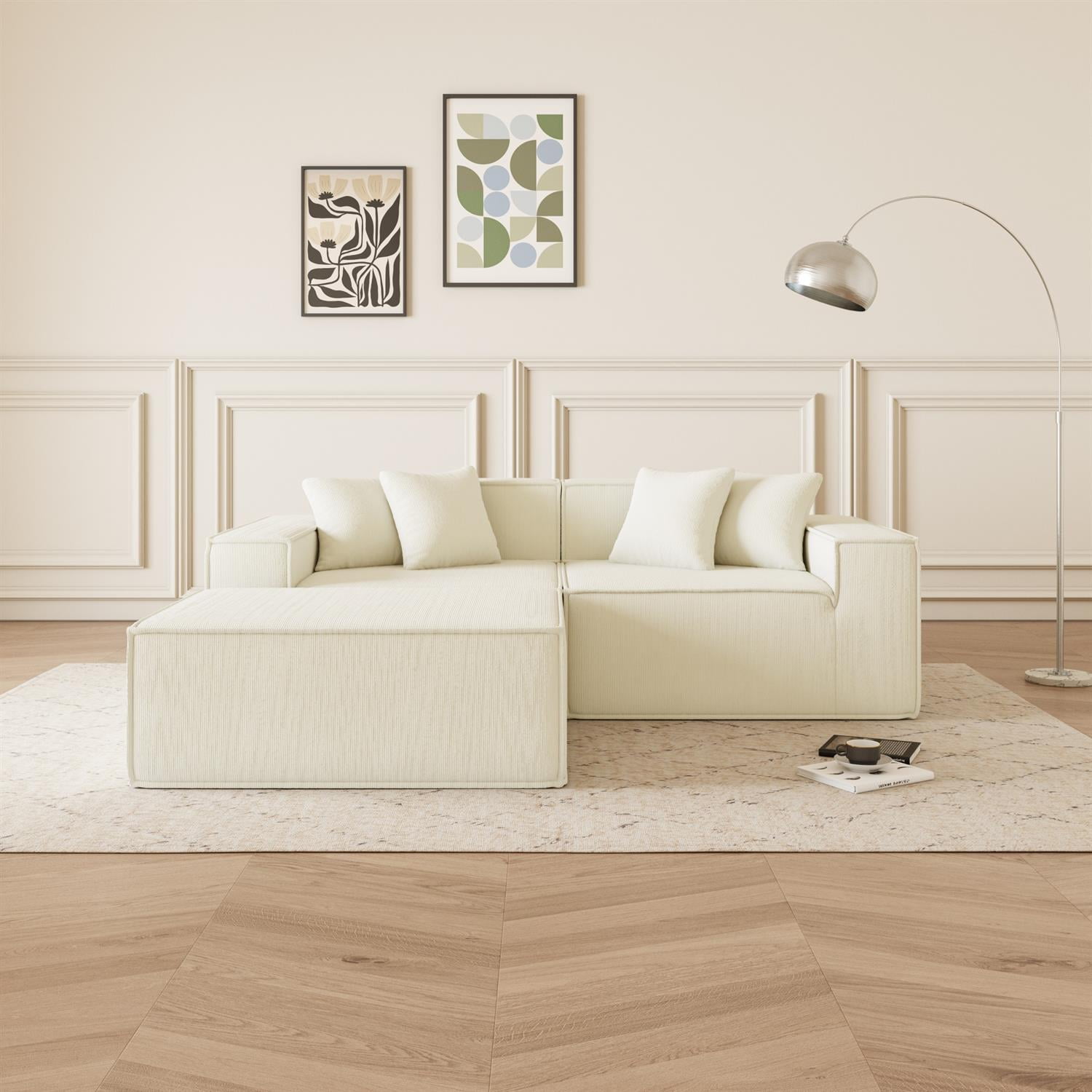 Demi Bonn 109" Modular L-Shaped Sectional Sofa with Reversible Chaise, Deep Seat Cushions & Comfortable Couch for Living Room, Beige