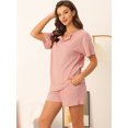 thumbnail image 3 of DARING DIVA Women's Lounge Sets Ribbed Knit Short Sleeves Pajamas with Shorts 2XL Pink, 3 of 7