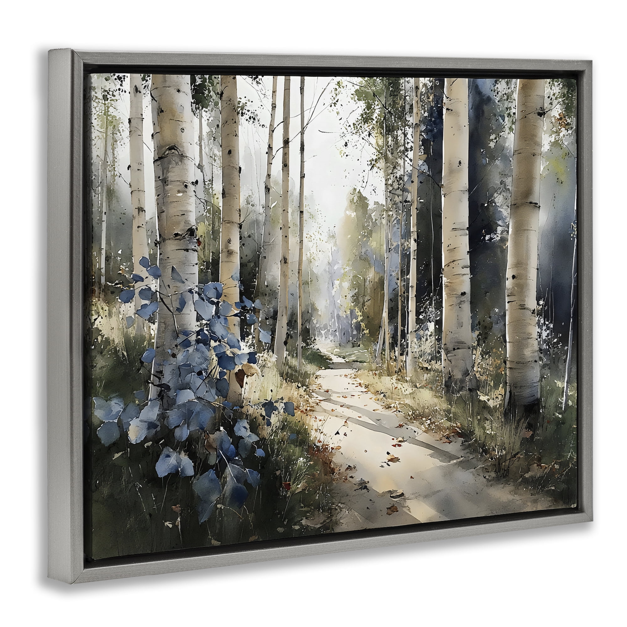 Stupell Industries Blue Birch Sunlit Forest Gray Framed Floater Canvas Wall Art, design by Franklyn Gregory