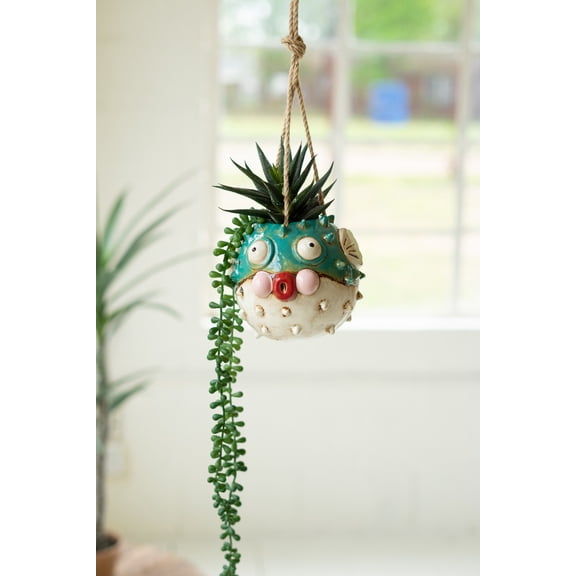 CERAMIC HANGING BLOWFISH PLANTER