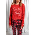 thumbnail image 2 of ABPHQTO Conjunto de pijama de dos piezas con estampado de cuadros rojos de Santa Baby para mujer, 2 of 5