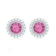 thumbnail image 2 of Rosec Jewels Real Pink Tourmaline Stud Earrings with Diamond Halo - AAA Grade, 925 Sterling Silver, 2 of 8