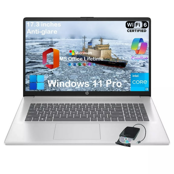 HP Flagship 17 Laptop Computer - w/Office Lifetime * 17.3" HD  250 Nits IPS Display * Intel 8-Core i3 N305 CPU Fast Charge * Wifi6 * Win 11 Pro * for Business and Students (16GB RAM | 512GB SSD)
