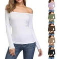 thumbnail image 6 of Lovskoo Women's 2024 Off Shoulder Tops T-Shirt Slim Long Sleeves Spring Fall Stretchy Shirts Blouses Top Olive Green, 6 of 6