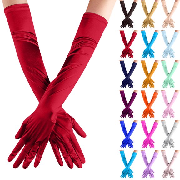 Lispipm Long Opera Party Gloves for Women 1920s 20s Halloween Satin Glove Elbow Length Bridal Evening Dress Arm Sleeve Blue