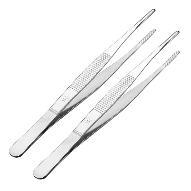 2 Pcs 7Inch Stainless Steel Straight Blunt Tweezers with Serrated Tip