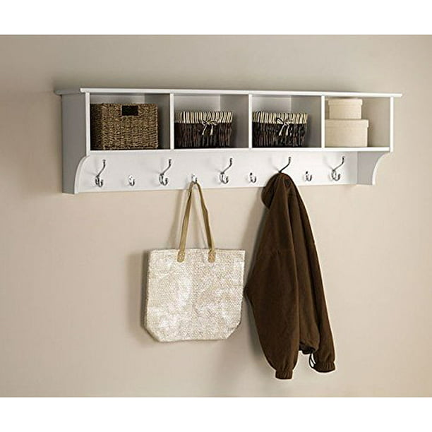 White 5 Ft Entry Hall Shelf With 4 Cubby And 9 Hook Coat Rack A Wall