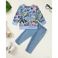 thumbnail image 3 of Kucnuzki Infant Baby Boys Winter Outfits 18-24 Months Warm Clothes Sets Long Sleeves Pullover Sweatshirt Letter Graffiti Print Top Ripped Denim Pants Jeans 2pcs Pant Sets Blue, 3 of 8