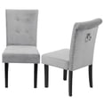thumbnail image 4 of Un par de sillas ocasionales modernas de tela de terciopelo gris con patas de madera maciza, 4 of 13
