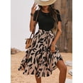 thumbnail image 7 of Women's Printed Round Neck Short Sleeve Midi Dress with Belted Waist 100% Polyester Easy Care Lightweight Silhouette, 7 of 7