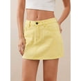 thumbnail image 3 of Light Yellow Denim Mini Skirt High Waist A-Line With Front Pockets, 3 of 30