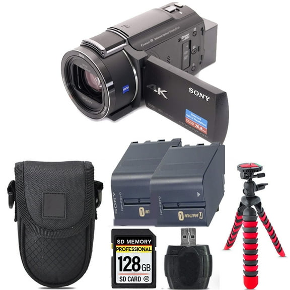Sony FDR-AX43A UHD 4K Handycam Camcorder   Extra Battery  Tripod   Case -128GB Kit