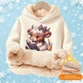 thumbnail image 2 of Kids Cow Read Book Graphic Hoodies Cartoon Long Sleeve Hooded Sweatshirt Cute Pullovers Tops Beige 3 Y-4 Y, 2 of 5