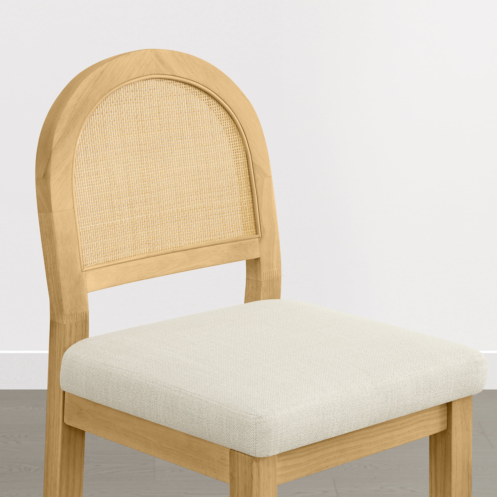 Spruce & Spring 30" Rattan Bar Height Bar Stools Set of 2 with Upholstered Seat, Natural Wood Frame for Kitchen Island, Cream Fabric
