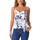 thumbnail image 1 of INSPIRAR CHIC Blusa sin mangas de flores para mujer, top de tirantes, cuello en V, cintura con lazo, peplum, XS, blanco y púrpura, 1 of 6