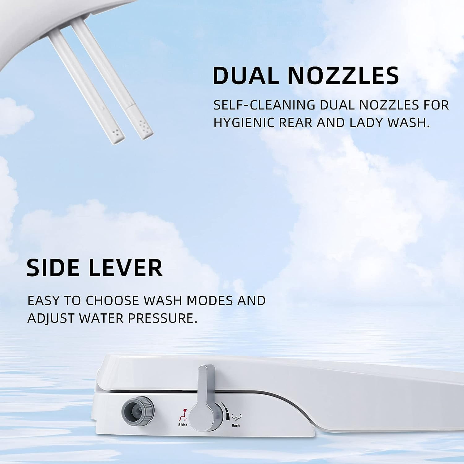 Casta Diva Non-Electric Bidet Seat, Elongated Toilet Seat with Bidet, Bidet Attachment for Toilets, Self-cleaning Dual Nozzles, Soft Close (Elongated, Non-Electric)