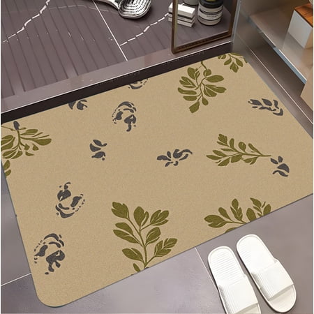 A rectangular flannel floor mat with Earth Tones Leafy Scroll Runner - Rustic Decorative Textured Mat.Machine washable made of polyester suitable for outdoor porch kitchen living room bathroom.