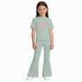 thumbnail image 1 of Gubotare Tween Girl Outfits Spring Girls 2 Piece Outfits Short Sleeve Ruched Drawstring Crewneck Tops and Wide Leg Pants with Pockets Clothing Sets Size 11-12 (Light Green,11-12 Years), 1 of 4