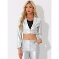 thumbnail image 4 of DARING DIVA Women's Notched Lapel Collar Single Breasted Moto PU Jacket M Silver, 4 of 6