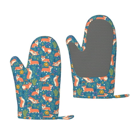 

Zeuib Corgi with Flowers Print Oven Mitts Oven Gloves with Non-Slip Silicone Heat and Slip Resistant Cooking Mitt Set for Cooking and Baking (2 Count)