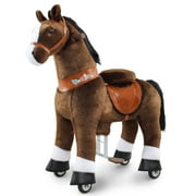 WondeRides Ride on Rocking Horse Boys Toy Chocolate, Plush Walking Animal Ride on Pony Cycle Mechanical Riding Horse Size 4 for Kids Age 4-9 (36 inch Height)  M446