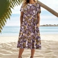 thumbnail image 3 of Women's Boho Floral Short Sleeve T Shirt Dress Summer Casual Loose Swing Tshirt Midi Dresses with Pockets, 3 of 6