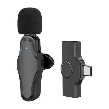 K10 Wireless Microphone Clip-on Mic Plug & Play Type-C for Phone Pad PC with Noise Cancelling for Vlog Gaming Streaming Podcasting Recording