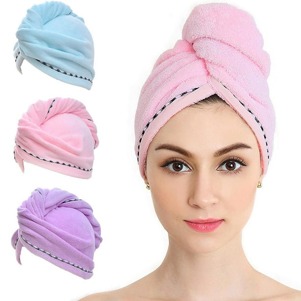 Paquete de 3 toallas para el cabello, toallas de microfibra de secado rápido para el cabello, gorros para secador de baño, toalla para secar el cabello en el baño, gorro de secado rápido para muj