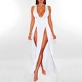 thumbnail image 2 of Women's Sexy Long Summer Dress Deep V Neck Nightclub Party Evening Gown Elegant Slit Casual Outfit, 2 of 2