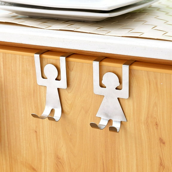 LOLIPPYY Set of 4 Stainless Steel Over-the-Door Hooks with Decorative People Shape for Home Organization