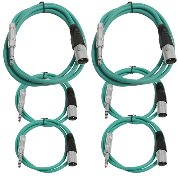 Seismic Audio 6 Pk of Green XLR Male to 1/4" TRS Patch Cables - Two 6 ft Two 3 Ft, Two 2 ft Green - SATRXL-M6C-Green