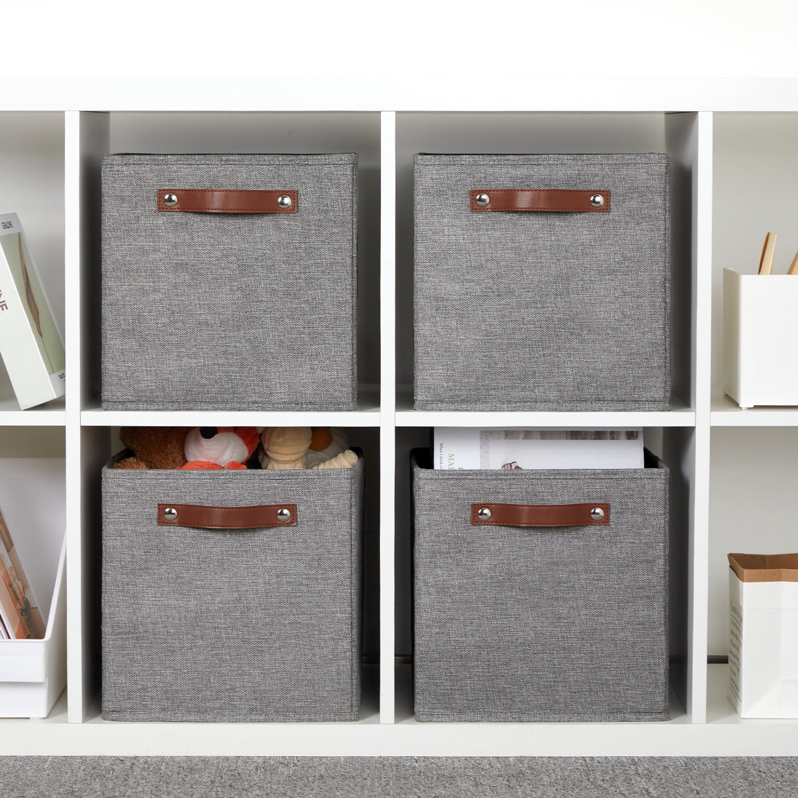 DULLEMELO Cube Storage Bins 11x11 Gray Linen & EVA 4 Count