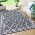 thumbnail image 2 of EastVita 9 x 18 ft(actual size) Plastic Gray and White Rectangular Beach Front Porches Patio Picnic RV Camping Garage Rhomb Border Modern Moroccan Area Rug, 2 of 8