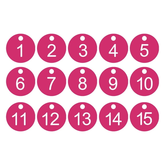 1-15 Number Tags, 15Pcs Round ID Number Key Tags Plastic Numbered Keychain for Luggage Lockers Organizer Field Sales Hangers Clothes Labels, Roes Red-White