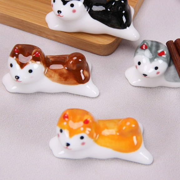 Masteelf  4 Pcs Compact Chopstick Rest Dog Shaped Chopsticks Dachshund Spoon Holder